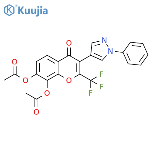 8-(acetyloxy)-4-oxo-3-(1-phenyl-1H-pyrazol-4-yl)-2-(trifluoromethyl)-4H-chromen-7-yl acetate structure