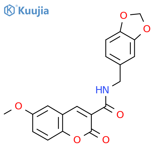 N-(2H-1,3-benzodioxol-5-yl)methyl-6-methoxy-2-oxo-2H-chromene-3-carboxamide structure