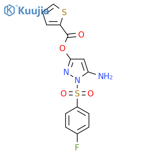 5-amino-1-[(4-fluorophenyl)sulfonyl]-1H-pyrazol-3-yl thiophene-2-carboxylate structure