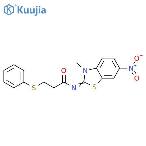 N-(2Z)-3-methyl-6-nitro-2,3-dihydro-1,3-benzothiazol-2-ylidene-3-(phenylsulfanyl)propanamide structure