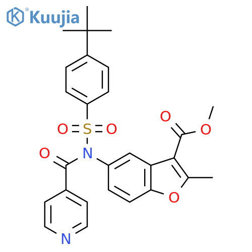 methyl 5-N-(4-tert-butylbenzenesulfonyl)pyridine-4-amido-2-methyl-1-benzofuran-3-carboxylate structure