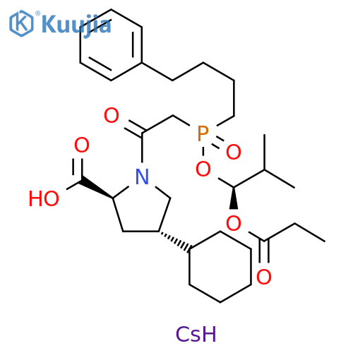 L-Proline, 4-cyclohexyl-1-[2-[(R)-[(1S)-2-methyl-1-(1-oxopropoxy)propoxy](4-phenylbutyl)phosphinyl]acetyl]-, cesium salt (1:1), (4S)- structure