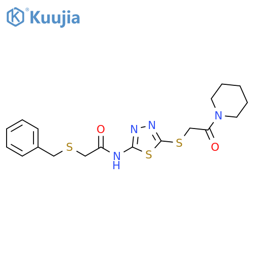 2-(benzylsulfanyl)-N-(5-{2-oxo-2-(piperidin-1-yl)ethylsulfanyl}-1,3,4-thiadiazol-2-yl)acetamide structure