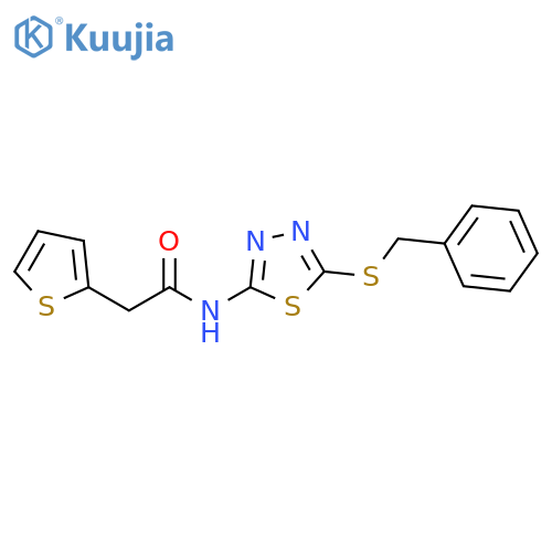 N-5-(benzylsulfanyl)-1,3,4-thiadiazol-2-yl-2-(thiophen-2-yl)acetamide structure