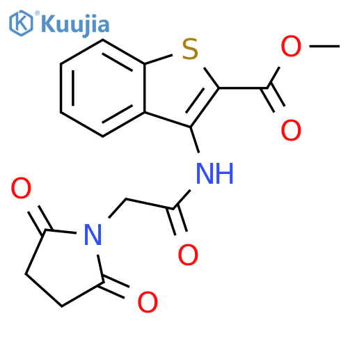 methyl 3-2-(2,5-dioxopyrrolidin-1-yl)acetamido-1-benzothiophene-2-carboxylate structure