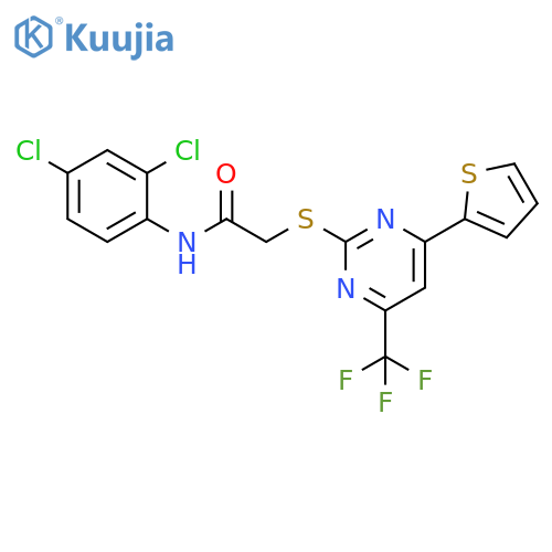 N-(2,4-dichlorophenyl)-2-{4-(thiophen-2-yl)-6-(trifluoromethyl)pyrimidin-2-ylsulfanyl}acetamide structure