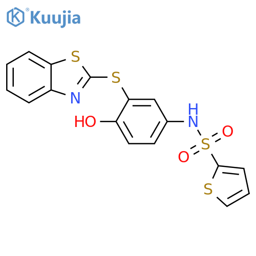 N-[3-(1,3-benzothiazol-2-ylsulfanyl)-4-hydroxyphenyl]thiophene-2-sulfonamide structure