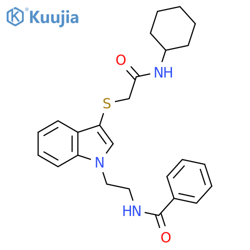 N-[2-(3-{[(cyclohexylcarbamoyl)methyl]sulfanyl}-1H-indol-1-yl)ethyl]benzamide structure