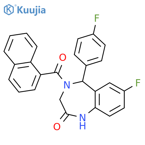 7-fluoro-5-(4-fluorophenyl)-4-(naphthalene-1-carbonyl)-2,3,4,5-tetrahydro-1H-1,4-benzodiazepin-2-one structure