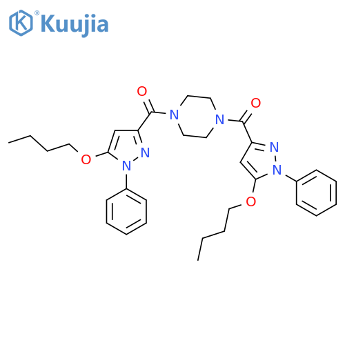 Piperazine, 1,4-bis[(5-butoxy-1-phenyl-1H-pyrazol-3-yl)carbonyl]- structure