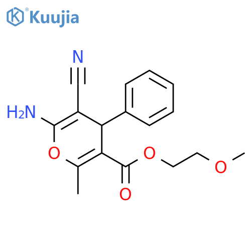 2-methoxyethyl 6-amino-5-cyano-2-methyl-4-phenyl-4H-pyran-3-carboxylate structure
