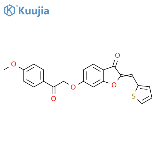 (2Z)-6-2-(4-methoxyphenyl)-2-oxoethoxy-2-(thiophen-2-yl)methylidene-2,3-dihydro-1-benzofuran-3-one structure