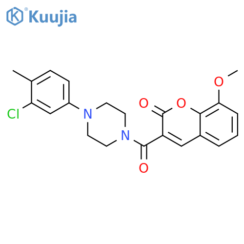 3-[4-(3-chloro-4-methylphenyl)piperazine-1-carbonyl]-8-methoxy-2H-chromen-2-one structure