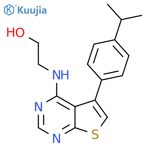 2-({5-4-(propan-2-yl)phenylthieno2,3-dpyrimidin-4-yl}amino)ethan-1-ol structure