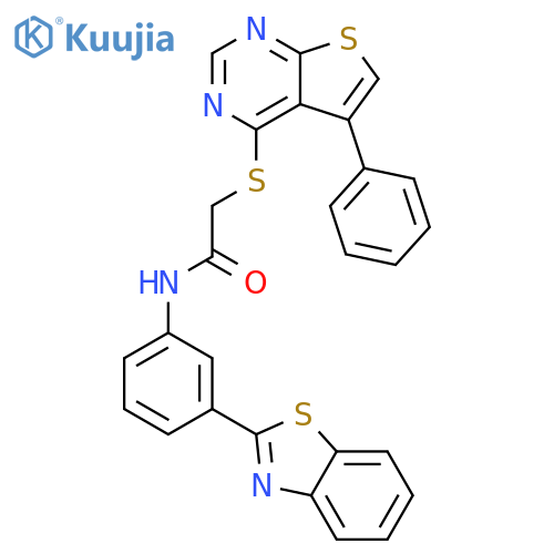 N-3-(1,3-benzothiazol-2-yl)phenyl-2-({5-phenylthieno2,3-dpyrimidin-4-yl}sulfanyl)acetamide structure