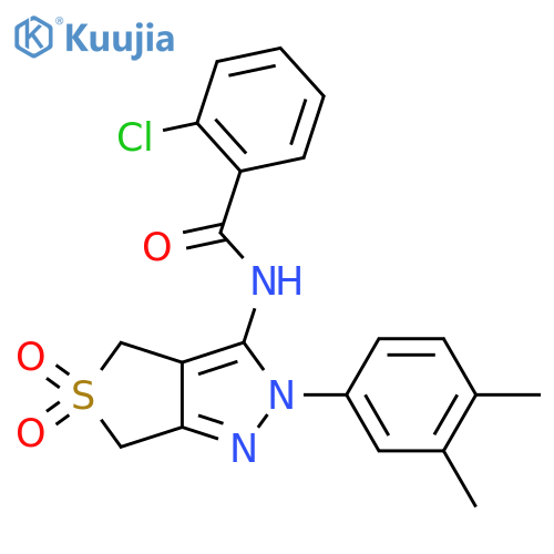 2-chloro-N-[2-(3,4-dimethylphenyl)-5,5-dioxo-2H,4H,6H-5lambda6-thieno[3,4-c]pyrazol-3-yl]benzamide structure