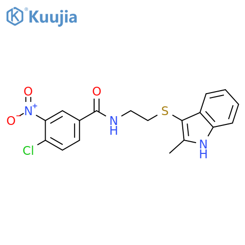 4-chloro-N-{2-(2-methyl-1H-indol-3-yl)sulfanylethyl}-3-nitrobenzamide structure
