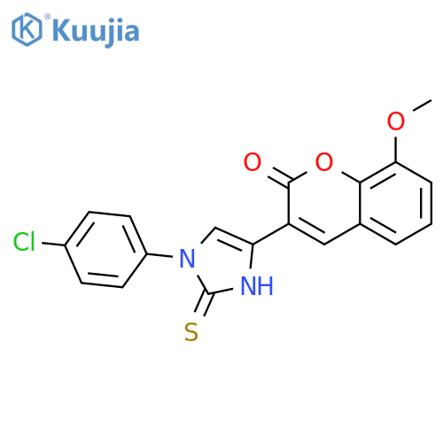 3-[1-(4-chlorophenyl)-2-sulfanylidene-2,3-dihydro-1H-imidazol-4-yl]-8-methoxy-2H-chromen-2-one structure