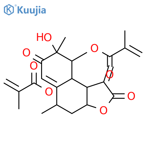 (3aS,4S,5R,6R,8Z,10R,11aR)-6-hydroxy-6,10-dimethyl-3-methylidene-2,7-dioxo-2,3,3a,4,5,6,7,10,11,11a-decahydrocyclodeca[b]furan-4,5-diyl bis(2-methylprop-2-enoate) structure