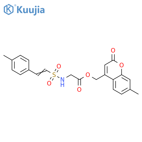 Glycine, N-[[2-(4-methylphenyl)ethenyl]sulfonyl]-, (7-methyl-2-oxo-2H-1-benzopyran-4-yl)methyl ester structure