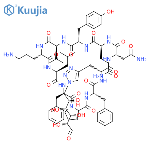 Cyclo[3-[1-(6-deoxy-D-glucos-6-yl)-1H-1,2,3-triazol-4-yl]-D-alanyl-L-asparaginyl-L-glutaminyl-L-tyrosyl-L-valyl-L-ornithyl-L-leucyl-D-phenylalanyl-L-prolyl-L-phenylalanyl] structure