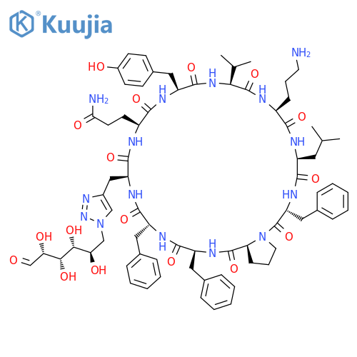 CYCLO[3-[1-(6-DEOXY-D-GLUCOS-6-YL)-1H-1,2,3-TRIAZOL-4-YL]-L-ALANYL-L-GLUTAMINYL-L-TYROSYL-L-VALYL-L-ORNITHYL-L-LEUCYL-D-PHENYLALANYL-L-PROLYL-L-PHENYLALANYL-D-PHENYLALANYL] structure