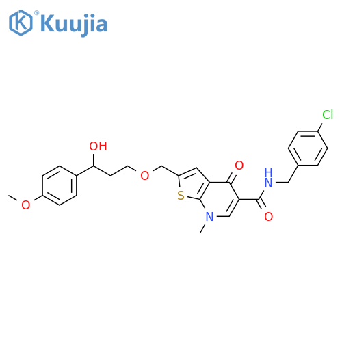 Thieno[2,3-b]pyridine-5-carboxamide,N-[(4-chlorophenyl)methyl]-4,7-dihydro-2-[[3-hydroxy-3-(4-methoxyphenyl)propoxy]methyl]-7-methyl-4-oxo- structure