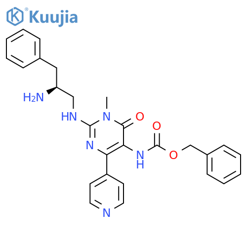 Carbamic acid,[2-[[(2S)-2-amino-3-phenylpropyl]amino]-1,6-dihydro-1-methyl-6-oxo-4-(4-pyridinyl)-5-pyrimidinyl]-, phenylmethyl ester structure