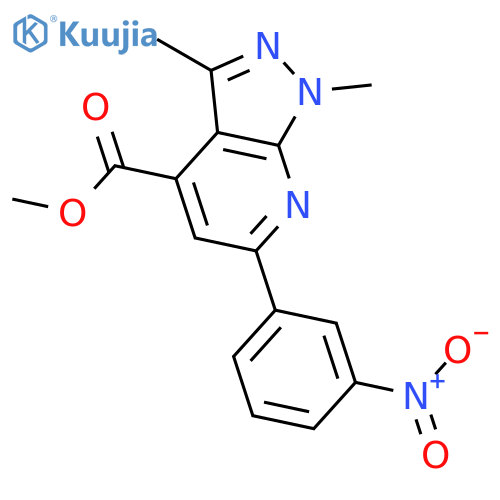 methyl 1,3-dimethyl-6-(3-nitrophenyl)-1H-pyrazolo3,4-bpyridine-4-carboxylate structure