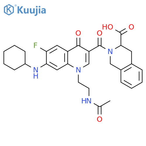 3-Isoquinolinecarboxylic acid,2-[[1-[2-(acetylamino)ethyl]-7-(cyclohexylamino)-6-fluoro-1,4-dihydro-4-oxo-3-quinolinyl]carbonyl]-1,2,3,4-tetrahydro- structure