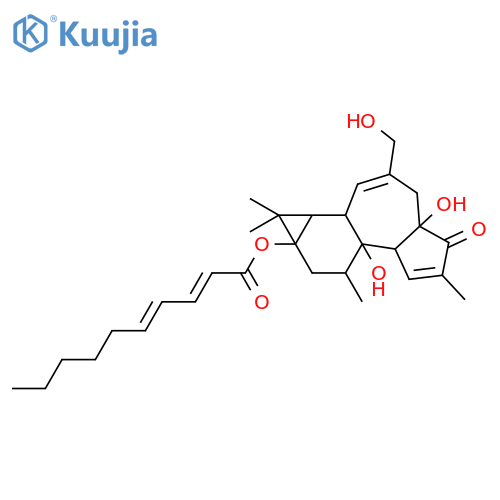 4a,7b-dihydroxy-3-(hydroxymethyl)-1,1,6,8-tetramethyl-5-oxo-1,1a,1b,4,4a,5,7a,7b,8,9-decahydro-9aH-cyclopropa[3,4]benzo[1,2-e]azulen-9a-yl (2E,4E)-deca-2,4-dienoate structure