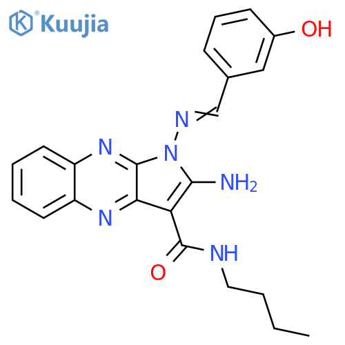 2-amino-N-butyl-1-(E)-(3-hydroxyphenyl)methylideneamino-1H-pyrrolo2,3-bquinoxaline-3-carboxamide structure