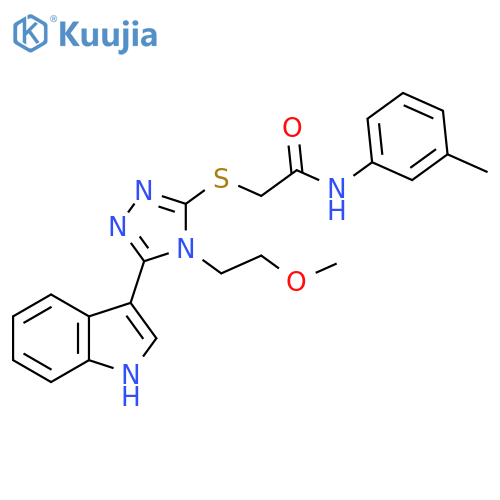 2-{5-(1H-indol-3-yl)-4-(2-methoxyethyl)-4H-1,2,4-triazol-3-ylsulfanyl}-N-(3-methylphenyl)acetamide structure