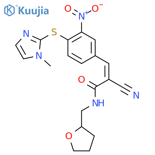(Z)-2-Cyano-3-[4-(1-methylimidazol-2-yl)sulfanyl-3-nitrophenyl]-N-(oxolan-2-ylmethyl)prop-2-enamide structure