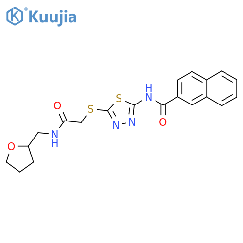 N-{5-({(oxolan-2-yl)methylcarbamoyl}methyl)sulfanyl-1,3,4-thiadiazol-2-yl}naphthalene-2-carboxamide structure
