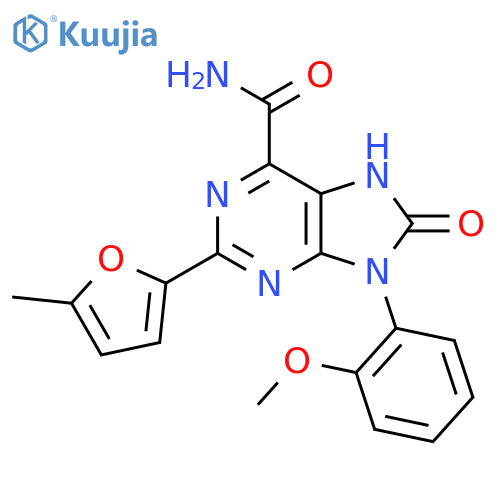 9-(2-methoxyphenyl)-2-(5-methylfuran-2-yl)-8-oxo-7H-purine-6-carboxamide structure