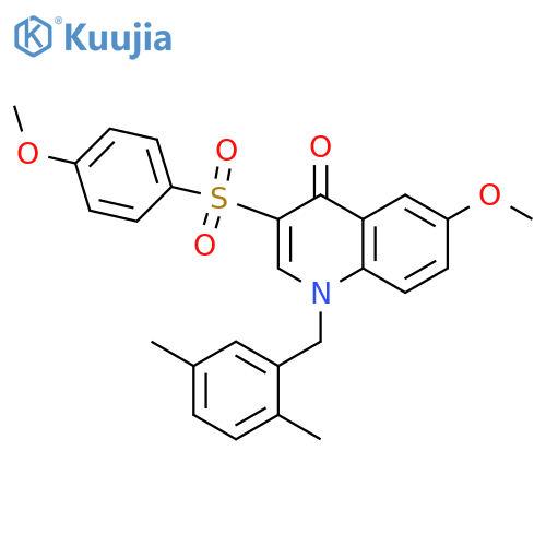 1-(2,5-dimethylphenyl)methyl-6-methoxy-3-(4-methoxybenzenesulfonyl)-1,4-dihydroquinolin-4-one structure