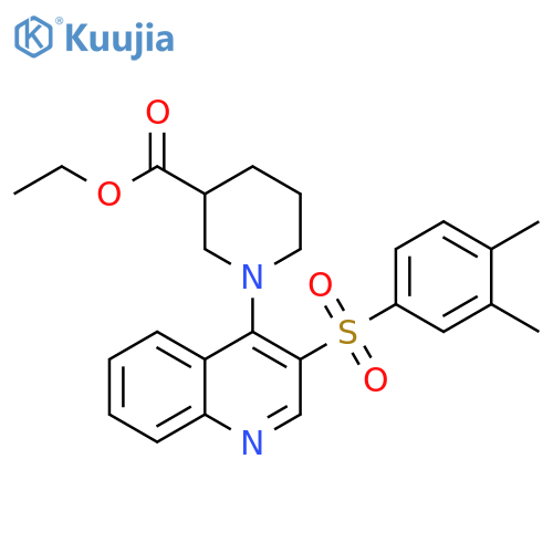 ethyl 1-3-(3,4-dimethylbenzenesulfonyl)quinolin-4-ylpiperidine-3-carboxylate structure