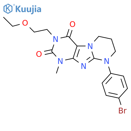 9-(4-bromophenyl)-3-(2-ethoxyethyl)-1-methyl-1H,2H,3H,4H,6H,7H,8H,9H-pyrimido1,2-gpurine-2,4-dione structure