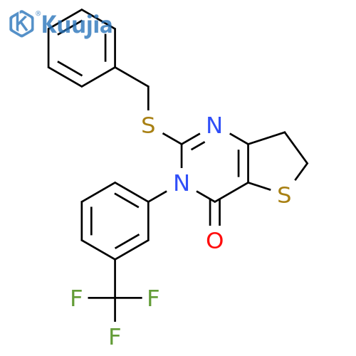 2-(benzylsulfanyl)-3-3-(trifluoromethyl)phenyl-3H,4H,6H,7H-thieno3,2-dpyrimidin-4-one structure