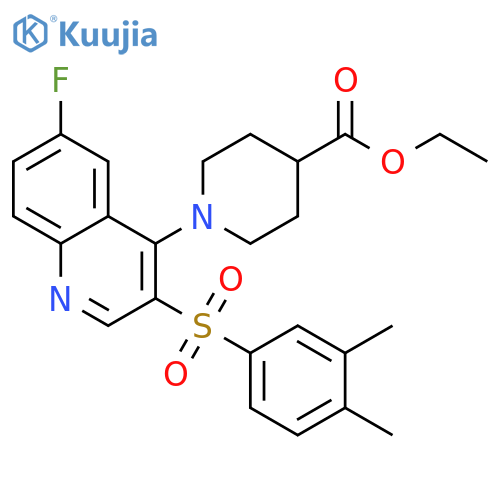ethyl 1-3-(3,4-dimethylbenzenesulfonyl)-6-fluoroquinolin-4-ylpiperidine-4-carboxylate structure