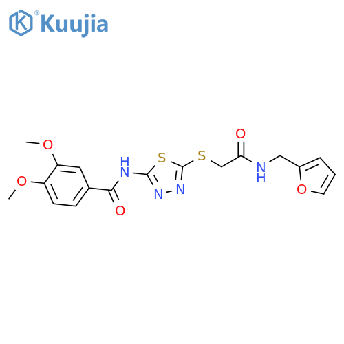 N-{5-({(furan-2-yl)methylcarbamoyl}methyl)sulfanyl-1,3,4-thiadiazol-2-yl}-3,4-dimethoxybenzamide structure