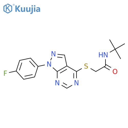 N-tert-butyl-2-{1-(4-fluorophenyl)-1H-pyrazolo3,4-dpyrimidin-4-ylsulfanyl}acetamide structure