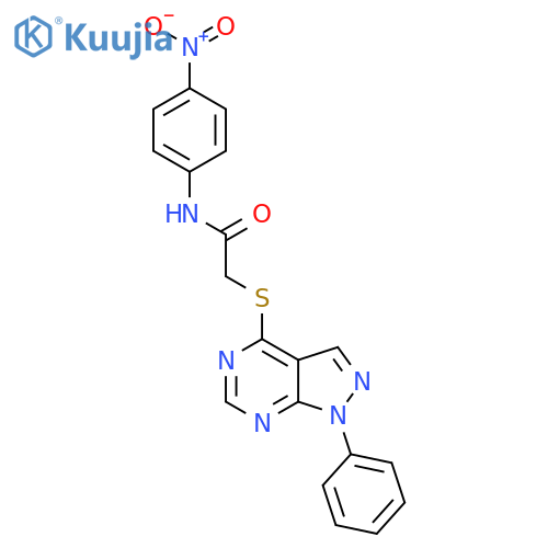 N-(4-nitrophenyl)-2-({1-phenyl-1H-pyrazolo3,4-dpyrimidin-4-yl}sulfanyl)acetamide structure