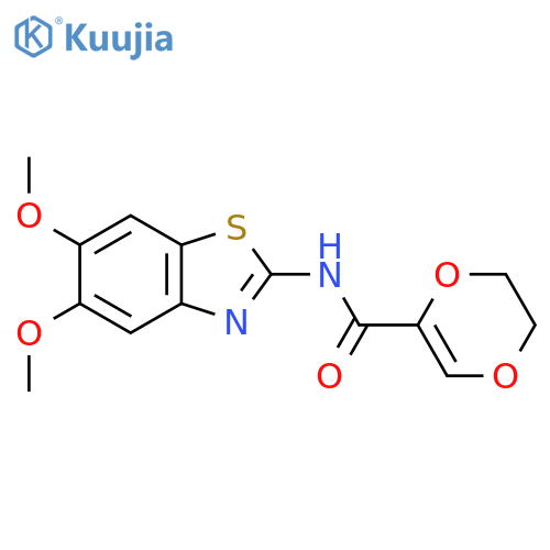 N-(5,6-dimethoxy-1,3-benzothiazol-2-yl)-5,6-dihydro-1,4-dioxine-2-carboxamide structure