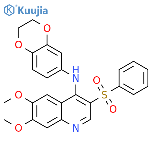 3-(benzenesulfonyl)-N-(2,3-dihydro-1,4-benzodioxin-6-yl)-6,7-dimethoxyquinolin-4-amine structure