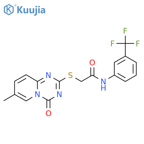 2-({7-methyl-4-oxo-4H-pyrido1,2-a1,3,5triazin-2-yl}sulfanyl)-N-3-(trifluoromethyl)phenylacetamide structure