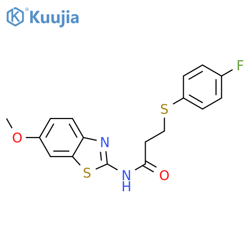 3-(4-fluorophenyl)sulfanyl-N-(6-methoxy-1,3-benzothiazol-2-yl)propanamide structure