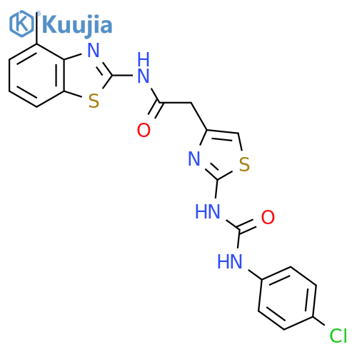 2-(2-{(4-chlorophenyl)carbamoylamino}-1,3-thiazol-4-yl)-N-(4-methyl-1,3-benzothiazol-2-yl)acetamide structure