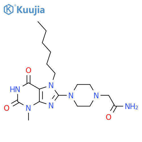 2-4-(7-hexyl-3-methyl-2,6-dioxo-2,3,6,7-tetrahydro-1H-purin-8-yl)piperazin-1-ylacetamide structure
